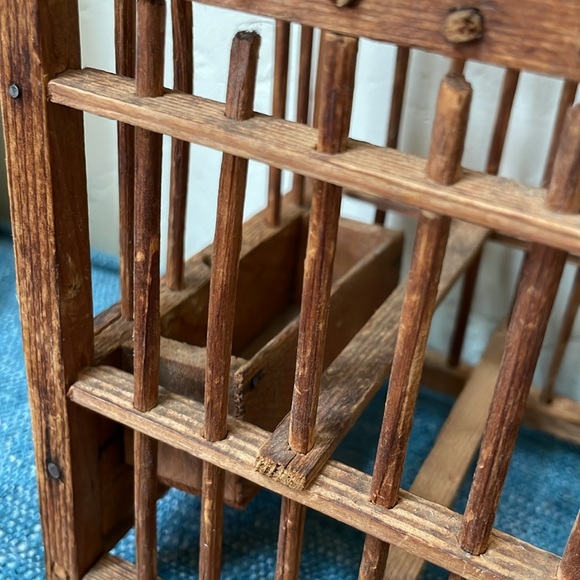 Amazing primitive handmade coal miner’s canary birdcage with pottery water bowl - Picture 3 of 5